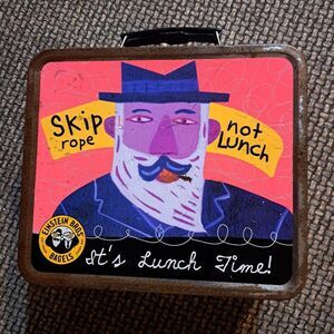 Vintage EINSTEIN BROS BAGELS TIN Metal LUNCH BOX 2001 “SKIP ROPE NOT LUNCH"